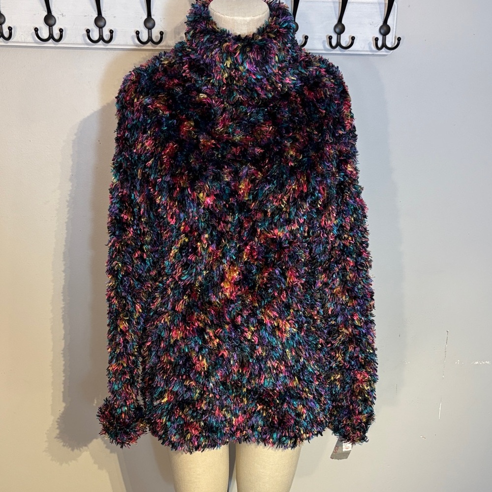 Cozy Multicolor Faux-Fur Cowl Neck Sweater